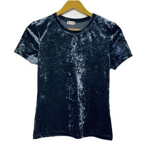 Free People Intimately Crushed Velvet Baby Tee Size M Blue Cropped Grunge Y2K